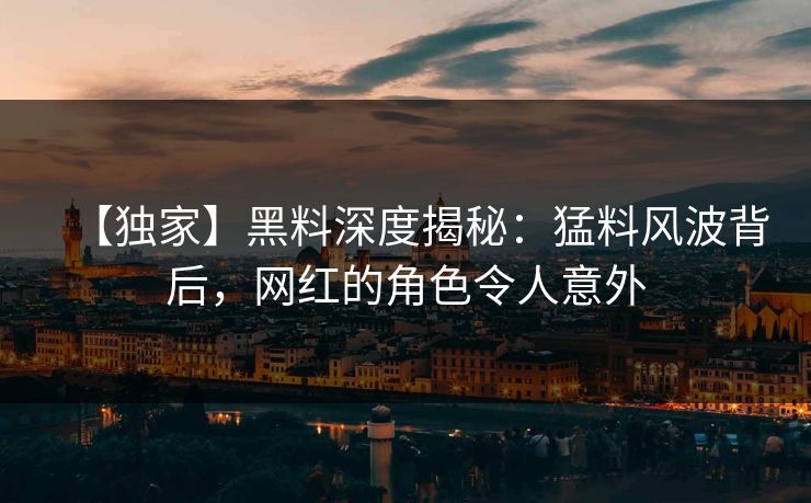 【独家】黑料深度揭秘：猛料风波背后，网红的角色令人意外