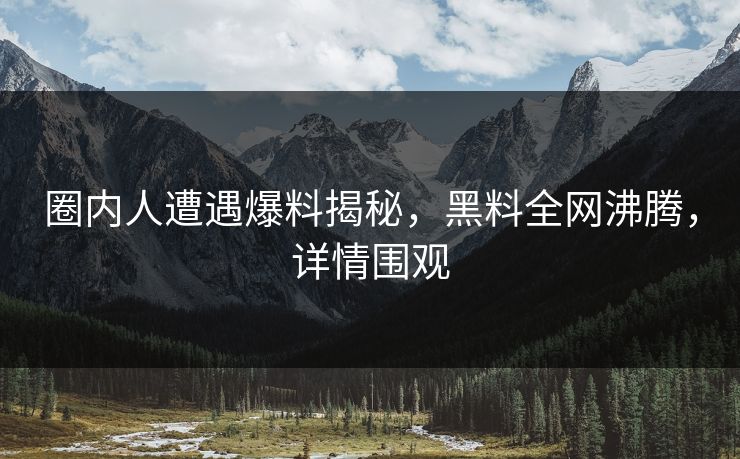 圈内人遭遇爆料揭秘，黑料全网沸腾，详情围观